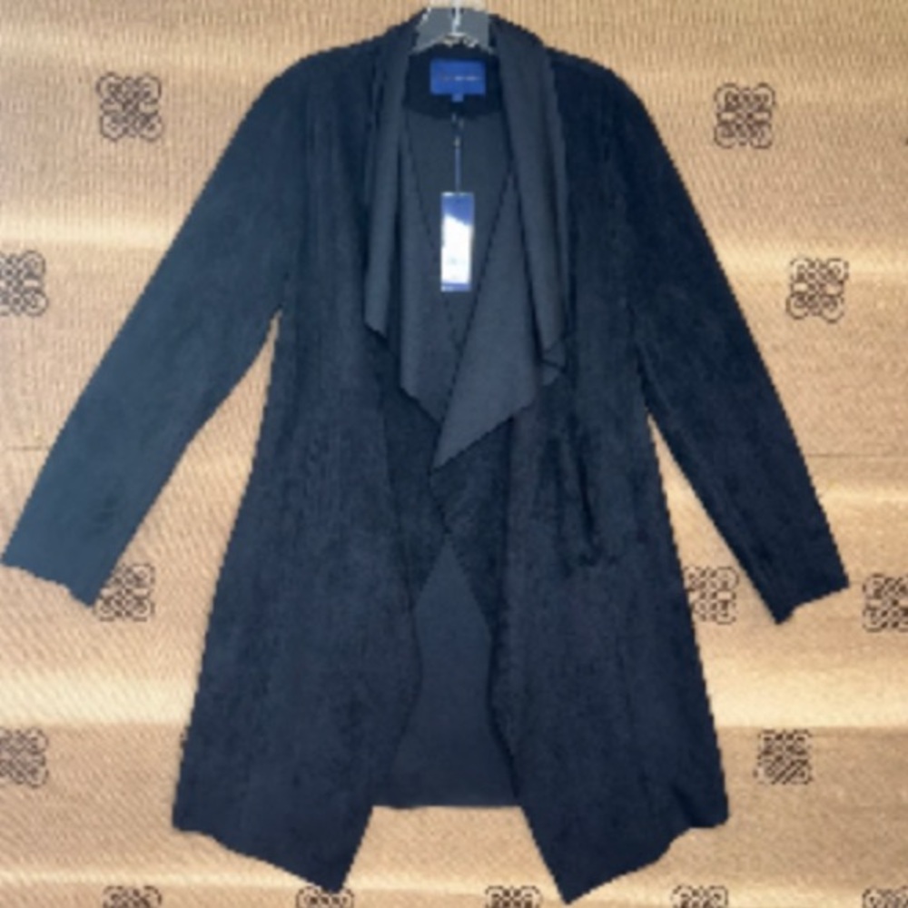 Adrianne Vittadini NWT Black Faux suede Draped open front blazer Jacket Sz XS